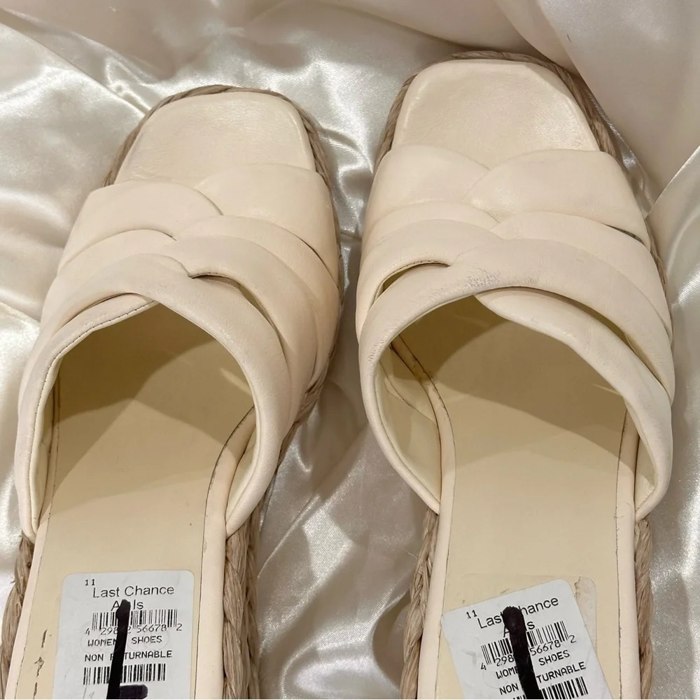 Vince Gilian Espadrille Wedge Sandal 9 Leather Cream Vacation Resort Coastal